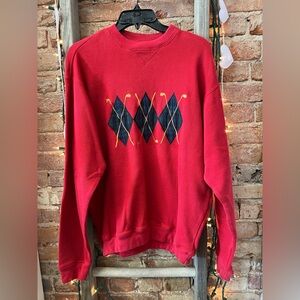 Grand Slam Red and Navy Argyle Crewneck Sweater